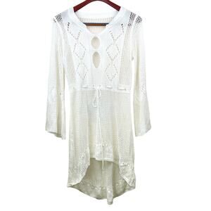 Womens Dress Sz M Crochet Sheer Mesh Boho Festival Asymmetrical Hippie Angel